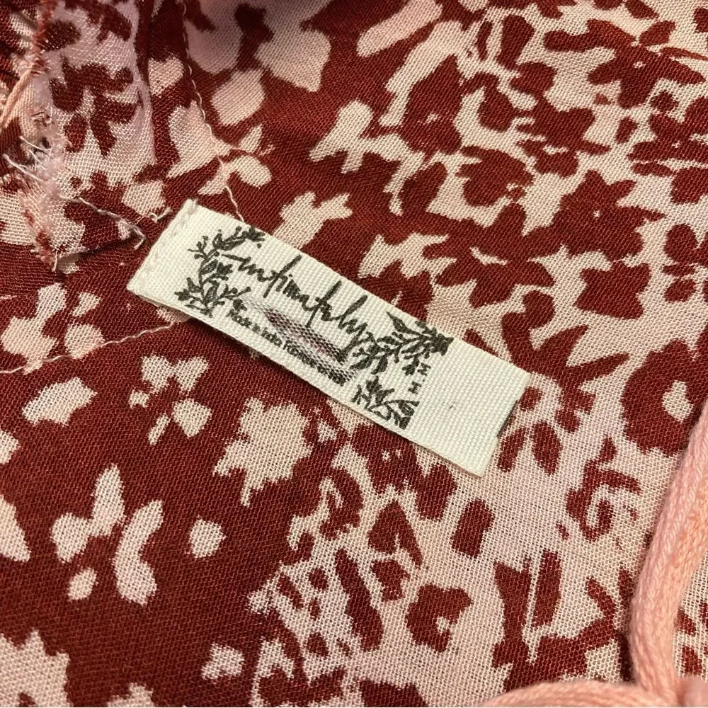Free People Intimately Red Be Kind Bodysuit Size Medium Pink Floral Ties NWOT